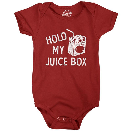 Hold My Juice Box Baby Bodysuit Funny Cute Apple Juicebox Graphic Novelty Jumper for Infants Funny Baby Onesies Funny Sarcastic Onesie Red -