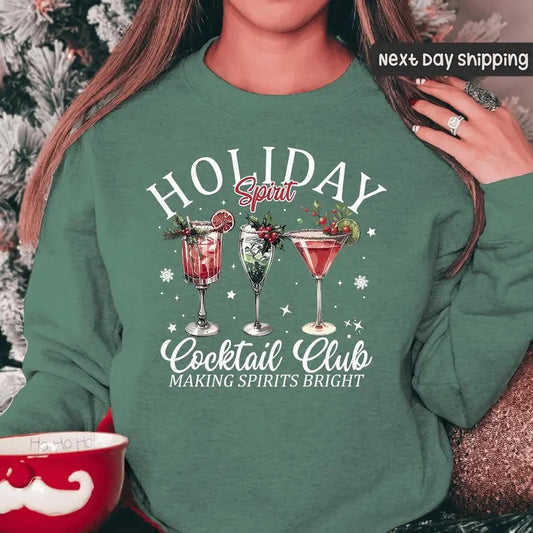 Holiday Spirit Cocktail Club Sweatshirt, Cocktail Club Christmas Shirt, Christmas Wine T-shirt, Christmas Drinks Shirt, Christmas Party Gift