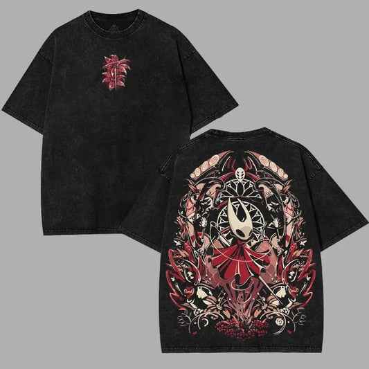 Hollow Knight Silksong Hornet vessel princess Washed 2 sided printed TShirt anime manga game merch Art Printed Menswear graphic tee game acid wash fan