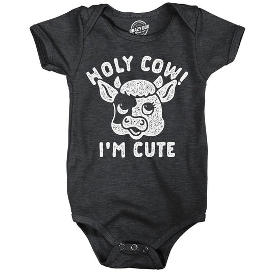Holy Cow Im Cute Baby Bodysuit Funny Sarcastic Graphic Novelty Jumper for Infants Funny Baby Onesies Sarcastic Onesie for Baby Funny Animal Onesie Novelty Onesie Black -