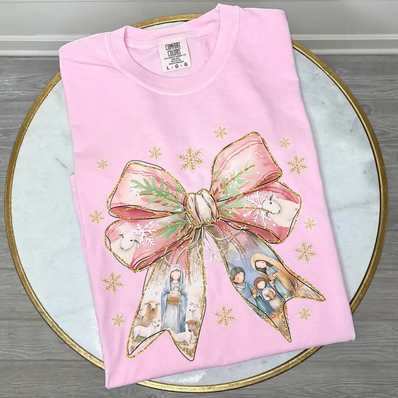 Holy Night Bow Comfort Colors T-Shirt 'NLB'