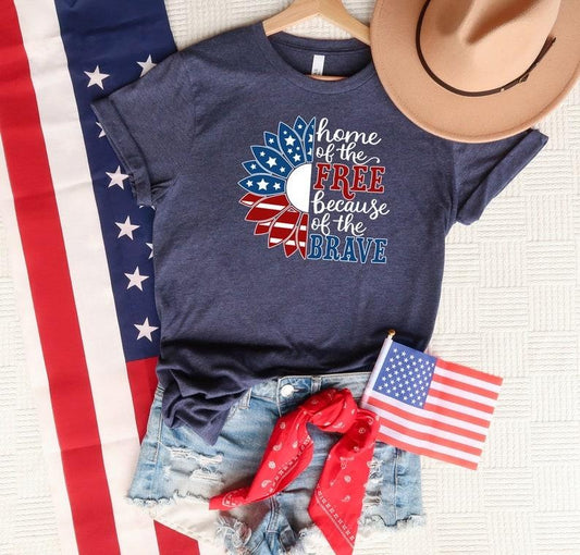 Home Of The Free Because Of The Brave Shirt, USA Flag Shirt, Patriotic Shirt, American Sunflower Shirt, 4th Of July Shirt, Independence Day
