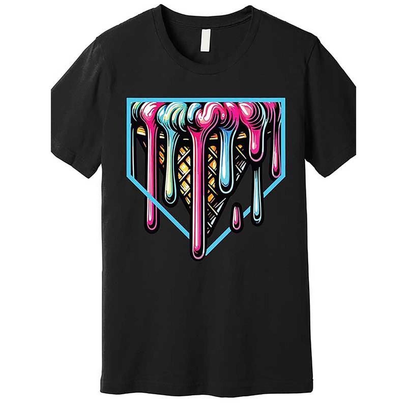 Home plate drip ice cream softball baseball premium t-shirt 562492 funny men's short sleeve graphic T-shirt collection black TT2 made in usa