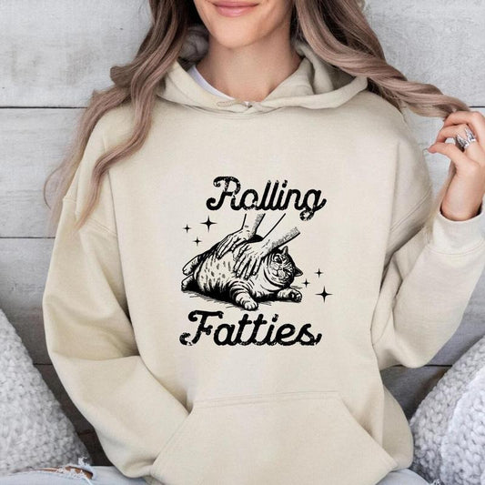 Rolling Fatties Cat Funny Cat Graphic T-shirt/Sweatshirt/Hoodie - 100% Cotton, Classic Fit, Available in Multiple Colors