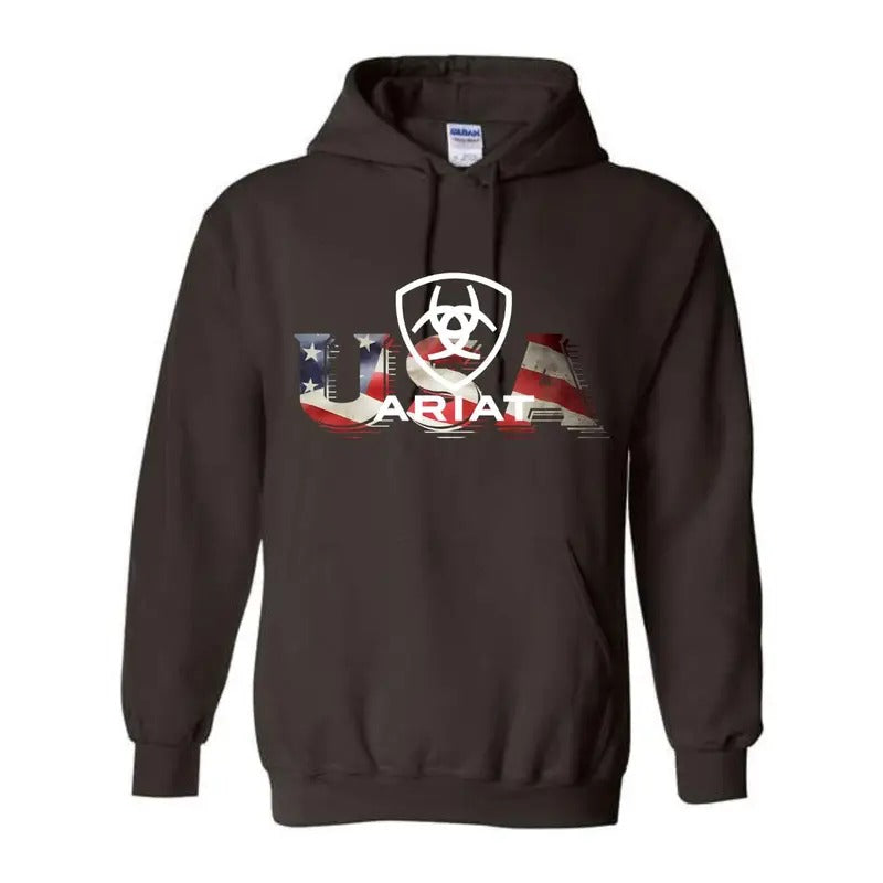Ariat Bold USA Flag Graphic Unisex T-shirt/Sweatshirt/Hoodie For Christmas - Classic Cotton Menswear Spandex Ribbed