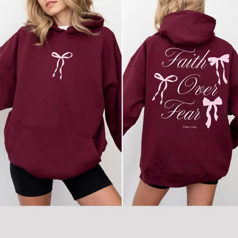 Faith Over Fear Christian Coquette Christian T-shirt/Sweatshirt/Hoodie, 100% Cotton T-Shirt, Sweatshirt & Hoodie - Classic Fit