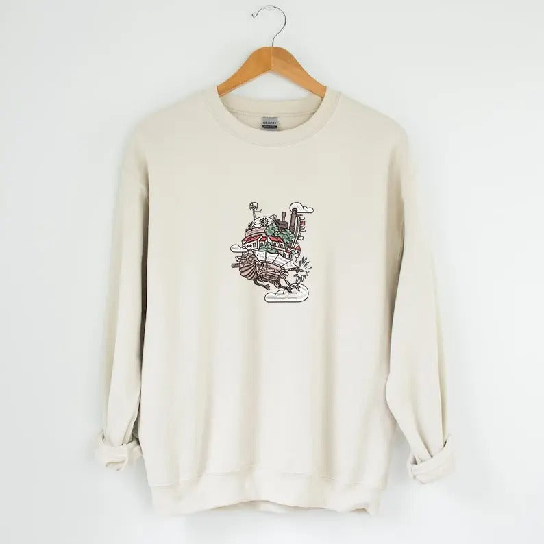 Howls Moving Castle Embroidered Tshirt/Sweatshirt/Hoodie, Calcifer, Howl and Sophie, Miyazaki Hayao Shirt, Studio Ghibli Shirt, Anime Gift