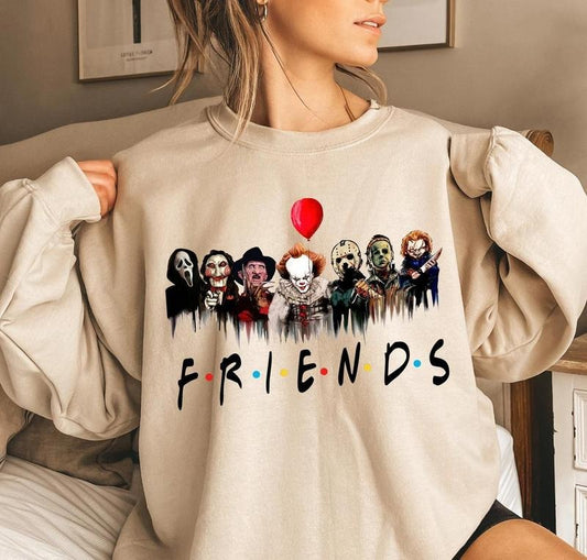 Horror Characters Friends Sweatshirt, Horror Characters Friends T-shirt, Retro Halloween Sweatshirt, Horror Movie Character Tee , Halloween Sweatshirt, Halloween tee, Unisex Classic Cotton with Graphic Print in All Sizes, For Men, For Women