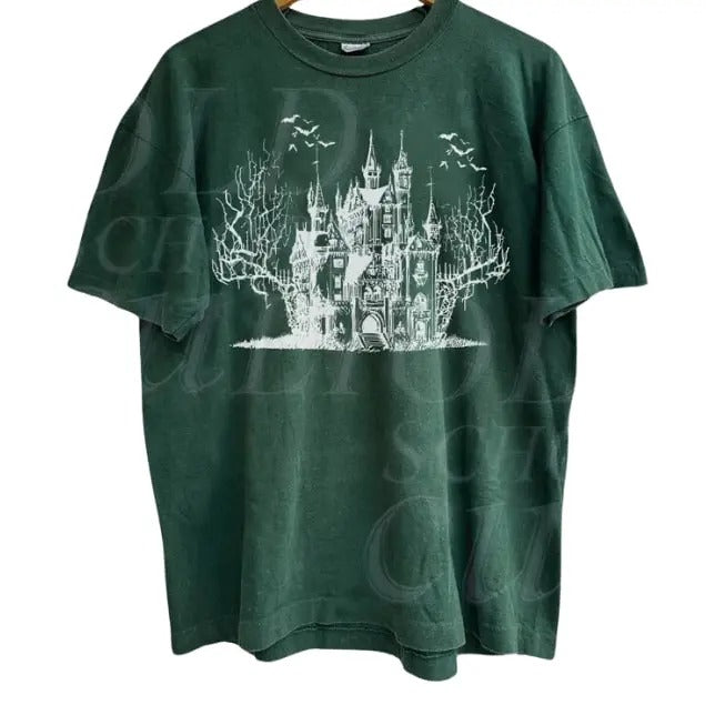 Horror House Dark Art Vintage 90s Tshirt, Retro Spooky Halloween Shirt, Y2k Gothic Bat Tee, Grunge Skull Gifts, Bats Washed Relaxed Shirt Streetwear