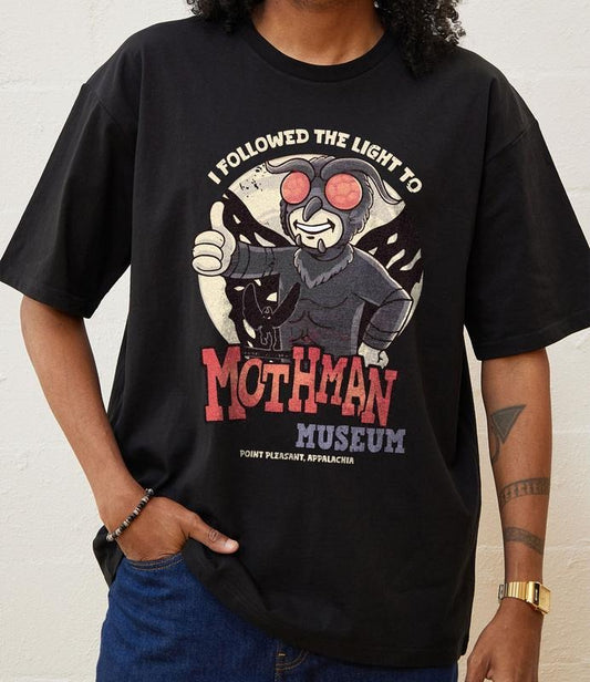 Horror Nights Fallout Vault Boy Funny retro Mothman Shirt, Cryptid Graphic Tee, Mothman Meme, Cryptid Gift vintage Shirt, Dark Humor Shirt West Virginia Mothman