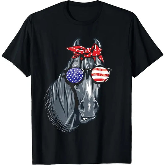 Horse 4th of July Shirt Women Horse Graphic American Flag T-Shirt made in usa