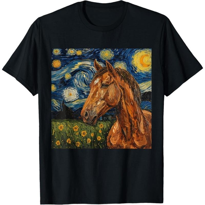 Horse Lover Van Gogh Style Starry Night Graphic T-Shirt made in usa