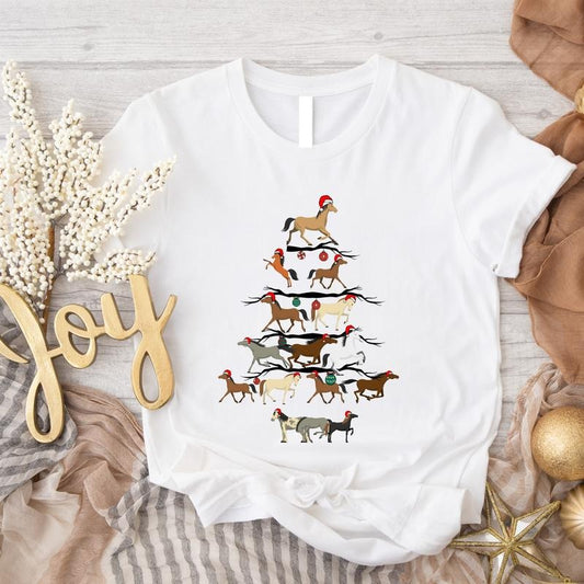 Horse Tree Shirt, Horse Christmas T-Shirt, Animal Lover Xmas Tee, Horse Lover Xmas Gift Tee, Cowboy Christmas Shirt, Western Christmas Farm Tee.