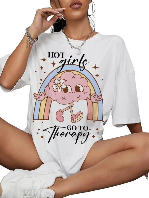 Hot Girls Go To Therapy Shirt, Mental Health Funny Shirt, Retro T Shirt Design, Groovy Mental Health Tee, Cute Brain Gift, Unisex T-Shirt, Short Sleeve Tee Shirt, Gifts For Birthday Mothers Day Christmas