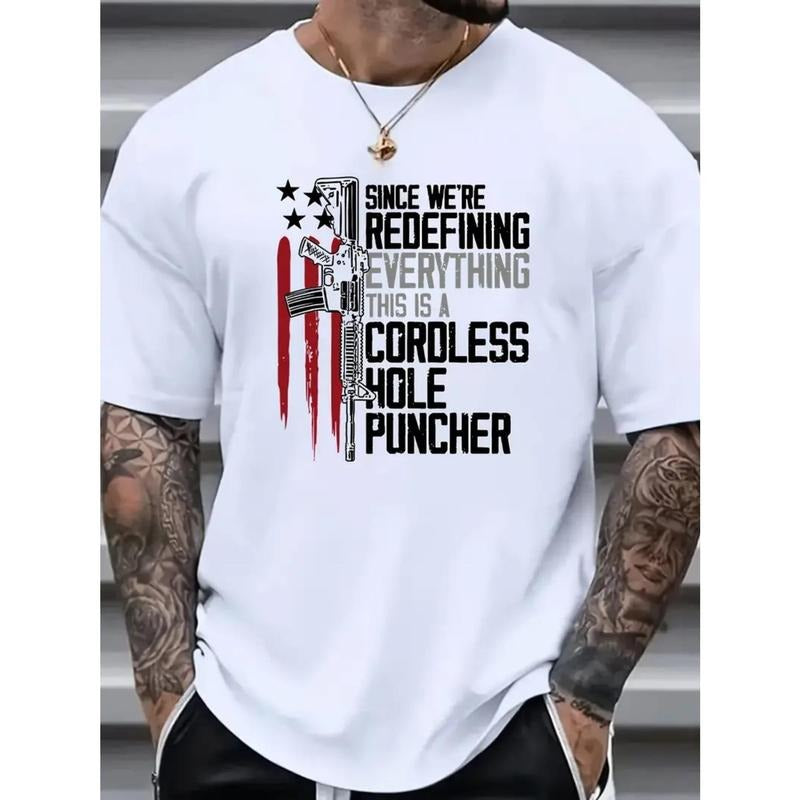 Hot US Flag & Letters Graphic Print for Men Women Couple Fashion T-Shirt, Street Short Sleeve Cotton T-Shirt, Comfort-Fit Crew Neck T-Shirt - Ultra-Soft, Breathable, Moisture-Wicking, Casual Summer Tee - Perfect for Everyday Wear Made in USA