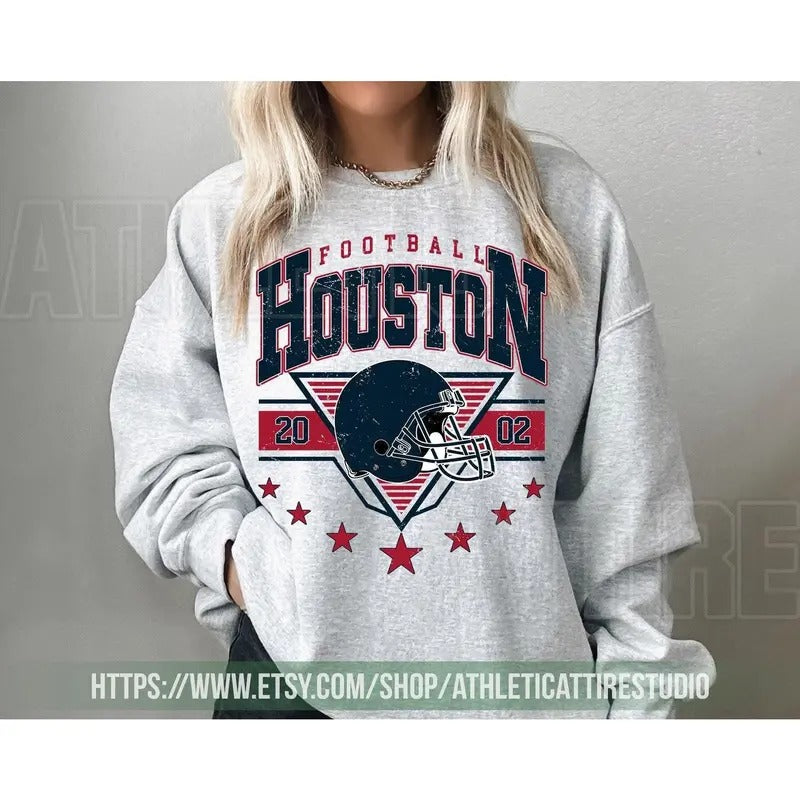 Houston Crewneck Texan Sweatshirt TShirt, Vintage Houston Football Crewneck Sweatshirt, Houston T-Shirt, Houston Texan Fan Gift