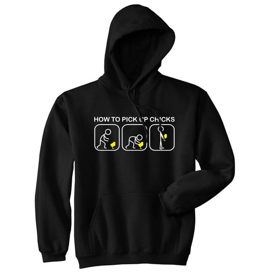 How to Pick Up Chicks Unisex Hoodie Funny Easter Sunday Gift Hooded Sweatshirt Funny Hoodies Easter Hoodie Funny Sarcastic Pullover Novelty Sweatshirt Black -