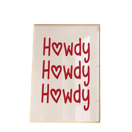 Howdy Poster Print, Retro Western Wall Art, Red Howdy Print, Simple Western Home Decor, Southern Home Decor Wild West Print, Gifts For Her Wall Art, Poster Prints No Frame, Home Decoration, Wall Posters, Gifts For Birthday Christmas