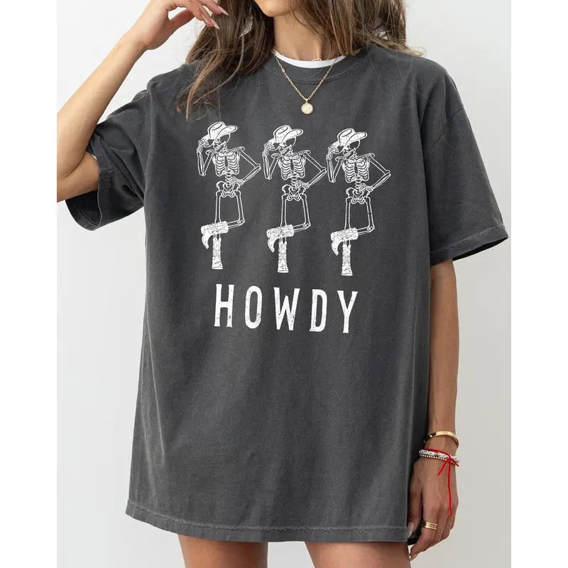 Howdy Skeleton, Cowboy, Ghost, Funny, Witch, Aesthetic, Meme, Halloween, Spooky, Costume, Tshirt, Women's, Comfort Colors Tee, Spooky, Tshirt, Witch, Pumpkin, Ghost, Skeleton