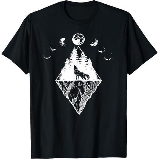 Howling Wolf Print T-shirt Cotton Casual Summer Tee, Trendy Tops Crew Neck Tee, Comfort Street Style Tee, Must-have Fashionable Tee Made in USA