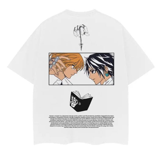 Hunter x Hunter "The Showdown" Heavyweight Vintage Tee 100% Cotton Oversized Anime T-shirt Original Design with DTG Printing Menswear Top Casual Streetwear White Baggy Crewneck Crew Necks Tshirt Tropical Shortsleeve