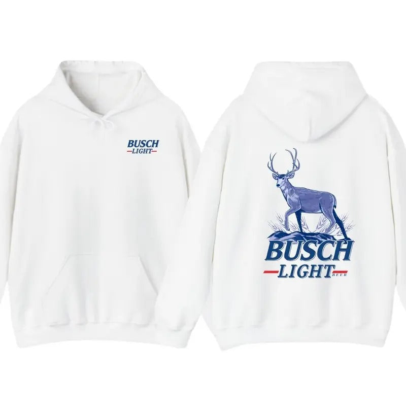 Hunting Buck Busch Light 2-Sided Hoodie, Men's Busch Light Beer Graphic Printed Hoodies, Deer Hunter Tops, Hunt Sweatshirt For Men Casual Menswear