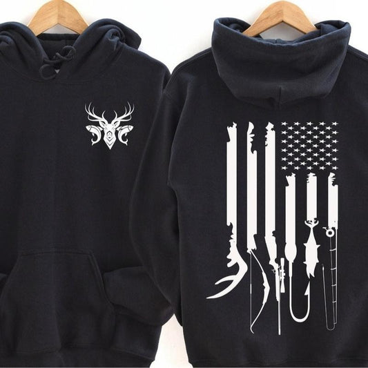 Hunting and Fishing Life Hoodie, American Flag, Hunting and Fishing Outdoor Sports Hoodie, Gift for Hunter, Gift for Fisherman