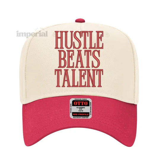 Hustle Beats Talent Embroidered Trucker Hat, Funny Statement Cap, Premium Otto Cap, Adjustable Mesh Back, High-Quality Trucker Hat, Trendy Gift, Embroidered Cap