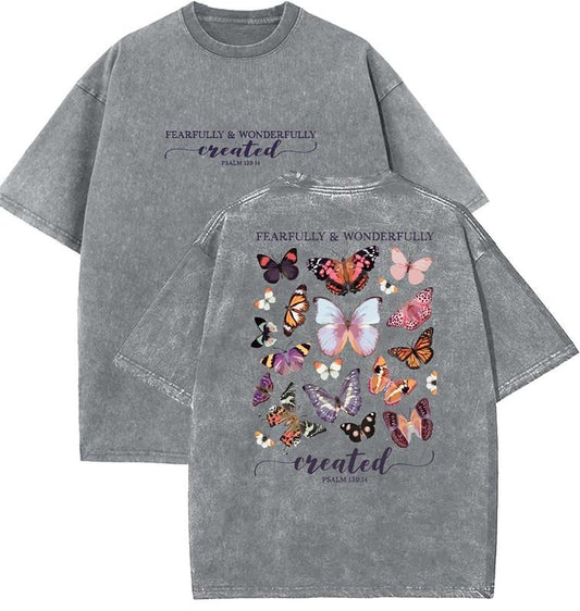 I Am Fearfully And Wonderfully Made Unisex Washed T-Shirt, Christian t shirts, Vintage 90s Graphic Tee, Gift Top Womenswear Cotton Mineral Color