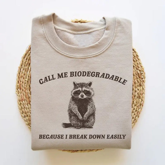 I Break Down Easily, Funny Sweatshirt, Funny Crewneck, Raccoon Meme Sweatshirt, Cartoon Meme Top, Vintage Cartoon Sweater Cotton Hoodie
