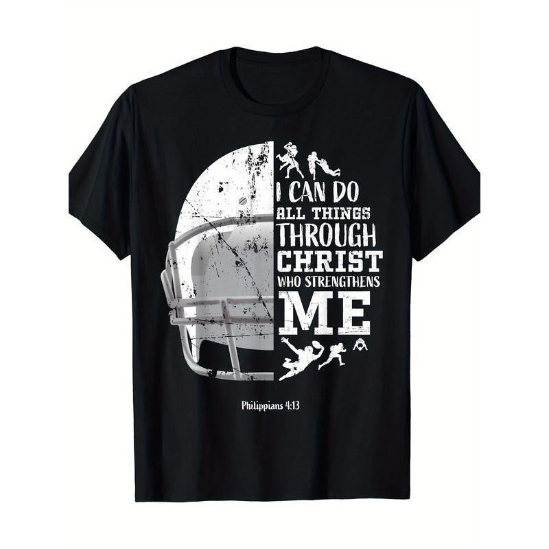 I Can Do All Things Philippians 413 Inspirational Graphic T-Shirt for Men and Boys - Premium Quality, Short Sleeve, Crew Neck, Football Gifts - T-Shirts Made in USA