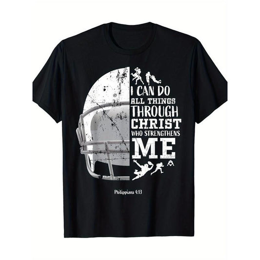 I Can Do All Things Philippians 413 Inspirational Graphic T-Shirt for Men and Boys - Premium Quality, Short Sleeve, Crew Neck, Football Gifts - T-Shirts Made in USA