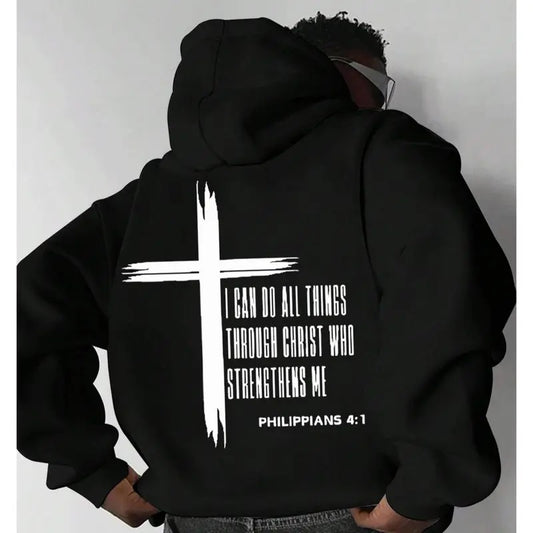 I Can Do All Things Through Christ 2 Siđed  Hoodie, Faith Shirt Casual Street Style Fleece Pullover Hooded Sweatshirt Tops Trendy for Unisex, Perfect Gift