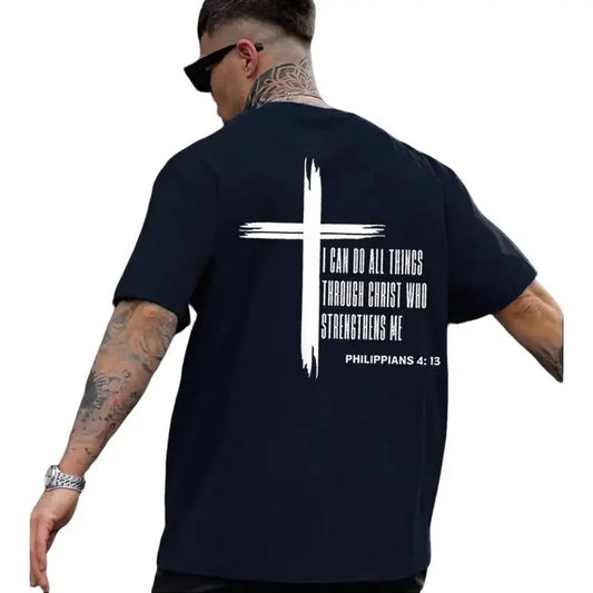 I Can Do All Things Through Christ 2 Sided Tee Pure Cotton Casual Street Style Crew Neck Short Sleeve T-Shirt Tops Trendy For Women For Men, Perfect Gift