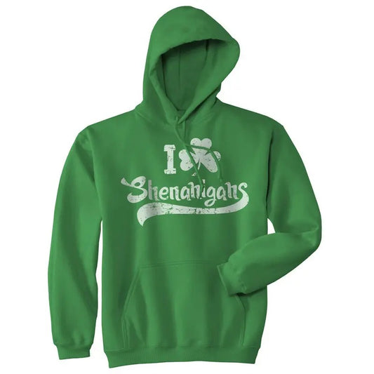 I Clover Shenanigans Hoodie Funny Irish Clover Sweatshirt Novelty Shirt Funny Hoodies Saint Patrick's Day Hoodie Funny Drinking Green