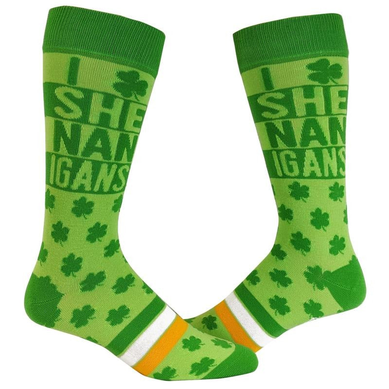 I Clover Shenanigans Socks Funny Saint St Patricks Day Irish Novelty Sarcastic (Green) - Mens (7-12) Funny Graphic Socks Comfortable Fitted Spandex Cotton