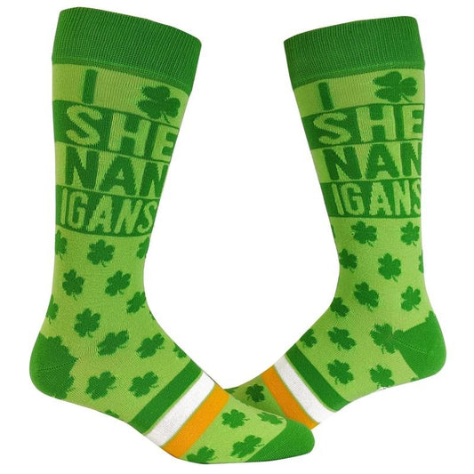 I Clover Shenanigans Socks Funny Saint St Patricks Day Irish Novelty Sarcastic (Green) - Mens (7-12) Funny Graphic Socks Comfortable Fitted Spandex Cotton
