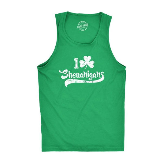 I Clover Shenanigans Tank Top Funny Shirt for Saint Patricks Day St Patty Outfit Funny Workout Shirt for Men with Plus Sizes Saint Patrick's Day Tank Top for Men Funny Drinking Sleeveless Tee Novelty Green