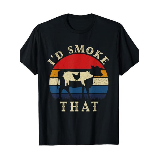I'D smoke that funny BBQ vintage meat smoker pitmaster gift T-shirt 100% cotton-220g made in usa