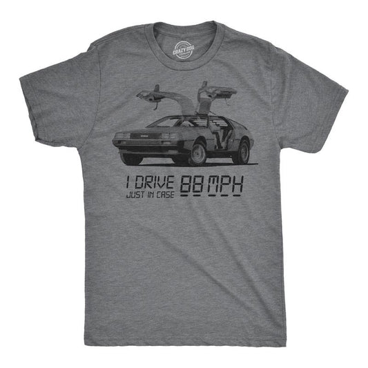 I Drive 88 Miles Per Hour T Shirt Funny Vintage 80s Graphic Tee Cool Nerdy Top Mens Funny T Shirts Cool Slimming Tees with Plus Sizes Vintage T Shirt for Men Funny Movie T Shirt Novelty Tees for Men Dark Grey