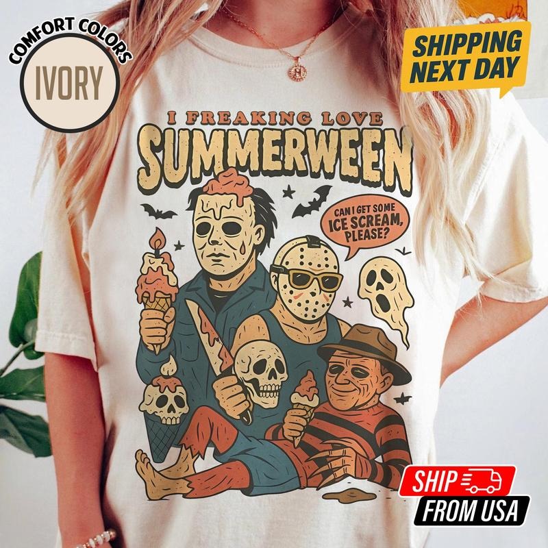 I Freaking Love Summerween Shirt, Summerween Shirt, Halloween Summer Camp 80's Poster Graphic Tee, Spooky Summer