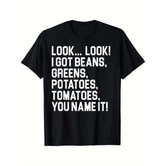I Got Beans Greens Potatoes T-Shirt for Thanksgiving T-Shirt T-shirt Comfortable, Casual Short Sleeve, Daily Wear, All Season, Black, Men Made in USA