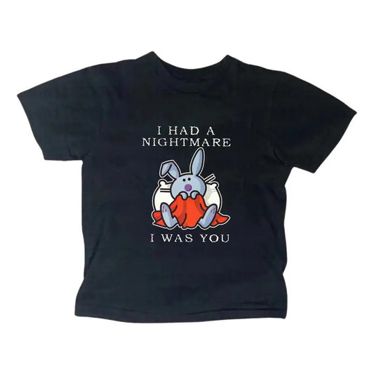 I Had A Nightmare Happy Bunny Baby Tee, Gothic Emo Girl Top, Scene Clothing 2000s, Y2k Top Women Streetwear, Casual Cotton Short Sleeve Gift For Her