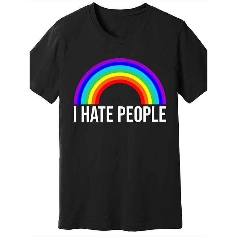 I Hate People Rainbow Print, Men's Cotton Crew Neck Short Sleeve T-Shirt, Comfortable Breathable Fabric and Stylish Regular T-Shirt, Perfect for Summer Casual Daily Wear Christmas, Halloween, Thanksgiving Premium Wear Limited Time Collection Made in USA