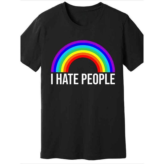 I Hate People Rainbow Print, Men's Cotton Crew Neck Short Sleeve T-Shirt, Comfortable Breathable Fabric and Stylish Regular T-Shirt, Perfect for Summer Casual Daily Wear Christmas, Halloween, Thanksgiving Premium Wear Limited Time Collection Made in USA