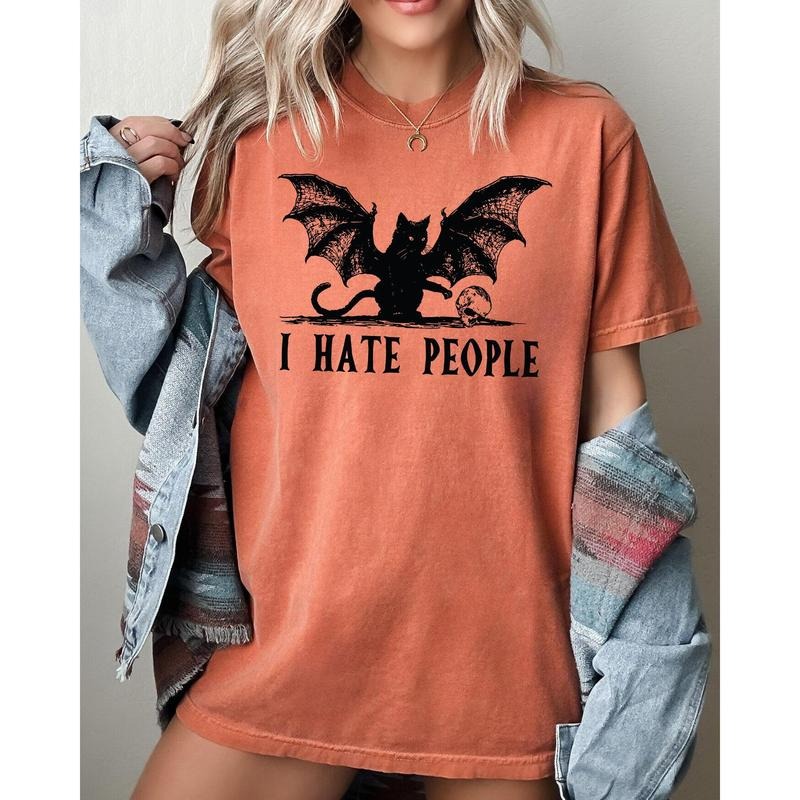 I Hate People, Bat, Skeleton, Funny, Ghost, Spooky, Witch, Aesthetic, Meme, Halloween, Costume, Tshirt, Women's, Comfort Colors Tee, Spooky, Tshirt, Witch, Pumpkin, Ghost, Skeleton