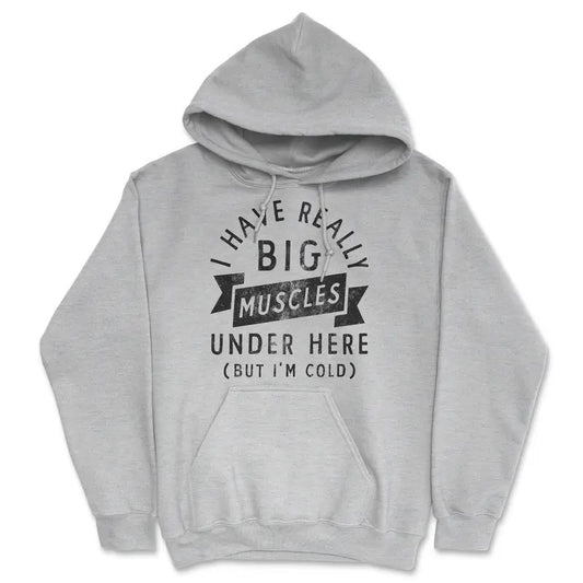 I Have Really Big Muscles Under Here But Im Cold Unisex Hoodie Funny Fitness Joke Novelty Sweatshirt Funny Hoodies Funny Fitness Pullover Novelty Sweatshirt Grey