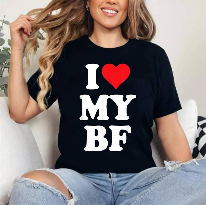 I Heart My BF Valentine's Day For Boyfriend Best I Love BF T-Shirt , Cotton 100%, Crewneck, Short Sleeve, Top Womenswear
