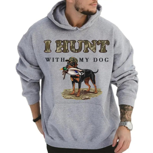 I Hunt with My German Shorthair Dog Unisex Crewneck Sweater, Hunting Camo Bottomland Duck Hunt Shirt Classic Hoodie