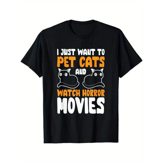 I Just Want To Pet Cats T-Shirt Men's Crew Neck Fashionable Short Sleeve Sports T-shirt, Comfortable And Versatile, Athletic Style, Comfort Fit T-Shirt  made in usa
